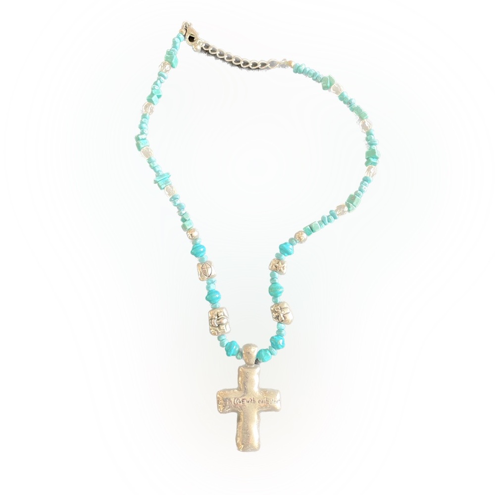 ASAP Women’s silvery and turquoise adjustable cross beaded necklace. OS